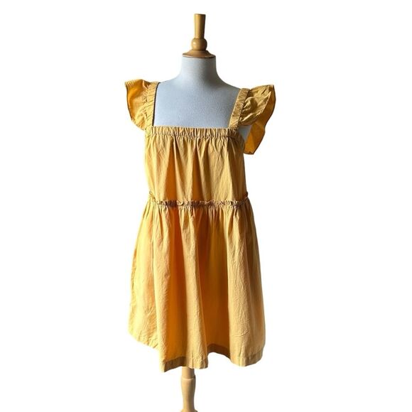 NWT Madewell Yellow Flutter Sleeve Square Neck Cotton Mini Dress - Large - Picture 6 of 9